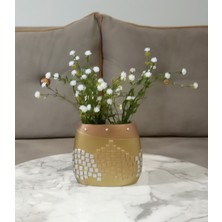Bosphorus VazoDahil,Vazoda Çiçek,Beyaz Yapay Çiçek,Vazo Dekoratif Altın Mozaik Poliresin 10x15x5cm