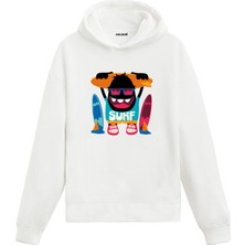 Colermi Unisex Pamuk Surf Karikatür Kapşonlu Sweatshirt Hoodie Eğlenceli Sörf Canavarı Deseni