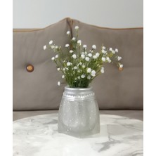 Bosphorus Vazo Dahil,Vazoda Çiçek,Beyaz Yapay Çiçek,Vazo Dekoratif Kristal Taşlı Gümüş Poliresin 7x7x15cm