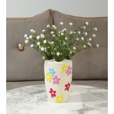 Bosphorus Vazo Dahil,Vazoda Çiçek,Beyaz Yapay Çiçek,Vazo Dekoratif Renkli Papatyalı Poliresin 5x5x16cm