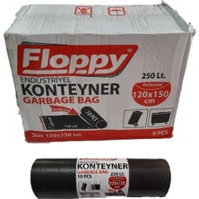 Floppy Endüstriyel Konteyner Çöp Torbası (120x150Cm) (Siyah) (250 Lt) (10 lux8 Rulo) (1 Koli)