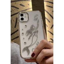 Paladyum Case iPhone 12 Uyumlu Taşlı Deniz Kızı Desenli Şeffaf Kılıf