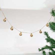 Beige & Stone Yılbaşı Jüt Ip Gold Yuvarlak Çanlı Zincir Noel Çam Ağaç Süsü