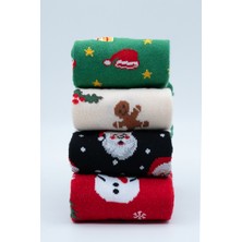 Stocalze Unisex Noel ve Yılbaşı Temalı 4 Farklı Desenli ve Renkli Kutulu Pamuklu Çorap Seti.