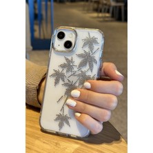 Paladyum Case iPhone 14 Plus Uyumlu Taşlı Yaprak Desenli Şeffaf Kılıf