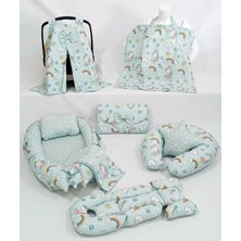 Babynest 9 Parça Set,puset Örtüsü,puset Minderi,pike,emzirme Yastığı,emzirme Önlüğü,çantalı Alt Açma