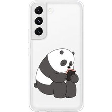 Zeyno Samsung S22 Uyumlu Telefonlu Panda  Desenli Silikon Kılıf