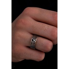 Vogutima Siyah Çift Zülfikar Kılıcı Zincir Motifli Ince Kibar Erkek Yüzüğü