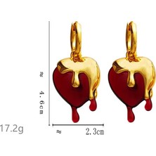 Lurette Kırmızı Kalpli Sallantılı Küpe Altın Detaylı - Eriyen Altın Kalpli Küpe Modeli