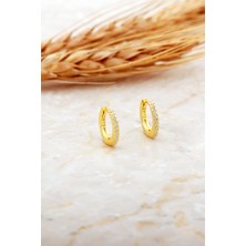 Sümer Telkari 12 mm Taşlı Altın Kaplama Gümüş Halka Küpe 7140