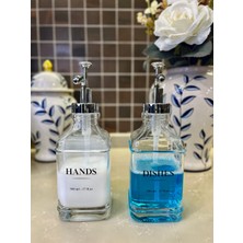 Lev Home 2’li Cam El Sabunu ve Bulaşık Etiketli Gümüş Tıpalı Sıvı Sabun Şişesi  500 ml