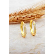 Sümer Telkari 20 mm Altın Kaplama Taşlı Büyük Boy Gümüş Halka Küpe 7147