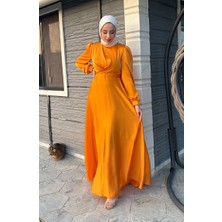 Sefa Merve Önden Bağlamalı Kobe Saten Abiye Elbise 5513-08 Sarı