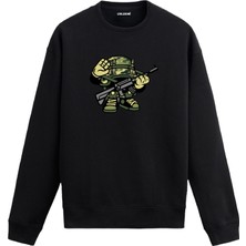 Colermi Unisex Pamuk Komando Kahramanı Karikatür Kapşonlu Sweatshirt Hoodie Eğlenceli Askeri Desen
