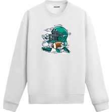 Colermi Unisex Pamuk Futbol Savaşçısı Karikatür Kapşonlu Sweatshirt Hoodie Eğlenceli Spor Deseni
