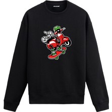 Colermi Unisex Pamuk Vespa Karikatür Kapşonlu Sweatshirt Hoodie Eğlenceli Scooter ve Kaykay Deseni