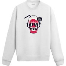 Colermi Unisex Pamuk Milkshake Karikatür Kapşonlu Sweatshirt Hoodie Eğlenceli Suck My Brain Deseni