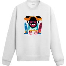 Colermi Unisex Pamuk Surf Karikatür Kapşonlu Sweatshirt Hoodie Eğlenceli Sörf Canavarı Deseni