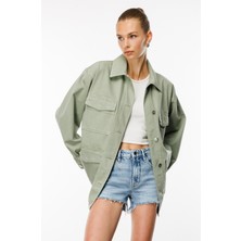 Oversize Fit Worker Stil Yeşil - Adaçayı Kadın Jean Ceket
