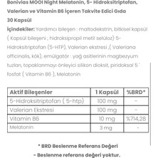 Bonivias Mooi Night Melatonin Valerian Ekstresi B6 Vitamini 5 Htp Gıda takviyesi