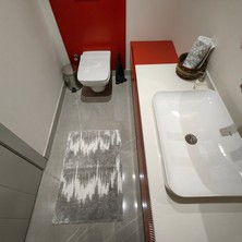 Gri Beyaz Dalga Desenli İnopoli Banyo Paspası – 90X60 cm