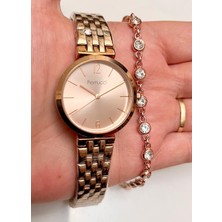 Ferrucci Çelik Klasik Model Kadın Kol Saat+Bileklik Hediyeli