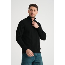 Shoppingdimoda  Pamuk, Dik Yaka, Fermuarlı, Desenli Erkek Sweatshirt