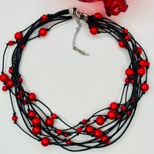 By Song Jewelry Kırmızı Boncuklu Siyah Ipli Yeni Yıl Kolyesi