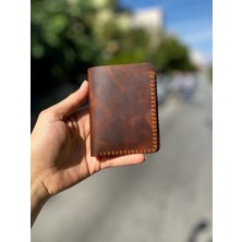Kahverengi Hakiki Deri Erkek Cüzdan Kartlık İsme Özel Kart Bölmeli El Yapımı Kaliteli Cüzdan Kartlık