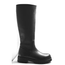 Onlo Ayakkabı MK.023  Deri Siyah Kalın Taban Uzun Kadın Çizme