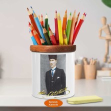 Asilmeydan Takım Elbiseli Mustafa Kemal Atatürk Ahşap Seramik Kalemlik -9