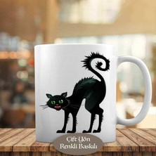 Asilmeydan Siyah Tüylü Yeşil Gözlü Huysuz Kedi Kupa Bardak Hediyelik-16249