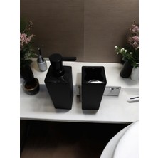 BG Signature Modern Kare Banyo Seti: Sıvı Sabunluk ve Diş Fırçalık Siyah