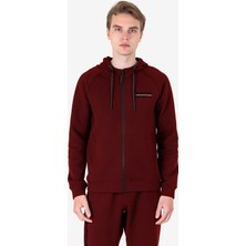 Lescon Bordo Erkek Fermuarlı Kapüşonlu Sweatshirt 23N-1121
