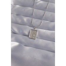 Shopzum 316L Çelik Zincir Gümüş Renk Zirkon Taşlı Ay Yıldız Figürlü Tarot Kolye