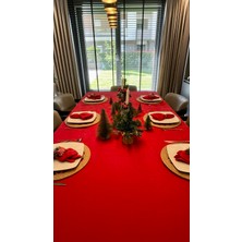 Decamor Home Kadife Dokulu Dertsiz Kırmızı Masa Örtüsü Yılbaşı Masası