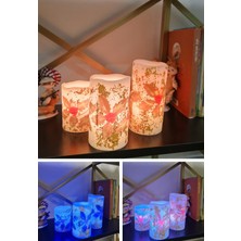 Yılbaşı Noel Temalı 3 Lü Set LED Gerçek Mum Kumandalı 9 Renk Yanabilme  ve Animasyonlu Büyük Boy LED Mum