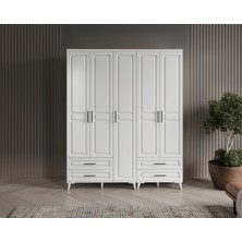 GuneyStore Ücretsiz Montaj - %100 MDF Gözde 5 Kapaklı Beyaz Gardırop - MDF Dolap - Elbise Dolabı