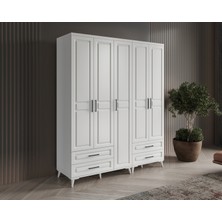 GuneyStore Ücretsiz Montaj - %100 MDF Gözde 5 Kapaklı Beyaz Gardırop - MDF Dolap - Elbise Dolabı