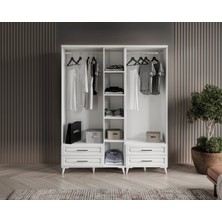 GuneyStore Ücretsiz Montaj - %100 MDF Gözde 5 Kapaklı Beyaz Gardırop - MDF Dolap - Elbise Dolabı