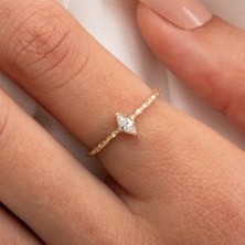 Fasek Gold Gümüş Yüzük -  Gümüş Yüzük - Signity (Swarovski) Taşlı El Yapımı Dövülü Eskitme Minimal 925 Ayar Gümüş Yüzük