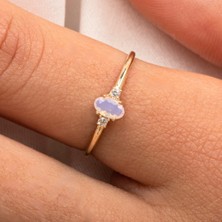 Fasek Gold Gümüş Yüzük -  Gümüş Yüzük - 0.70 Karat Pembe Kuvars 0.10 Zirkon Tria 925 Ayar Gümüş Evlilik Teklifi Yüzüğü