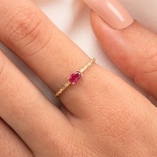 Fasek Gold Gümüş Yüzük -  Gümüş Yüzük - Ruby Taşlı Dövülü Eskitme Minimal Tasarım Tektaş 925 Ayar Gümüş Yüzük