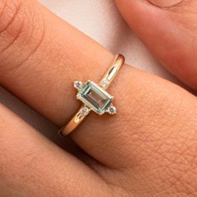 Fasek Gold Gümüş Yüzük -  Gümüş Yüzük - Octagon Kesim Su Yeşili Taşlı 0.95 Karat Pırlanta Montürü 925 Ayar Gümüş Yüzük
