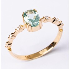 Fasek Gold Gümüş Yüzük -  Gümüş Yüzük - Green Topaz Taşlı Kadın Modern Tasarım 925 Ayar Gümüş Evlilik Teklifi Yüzüğü