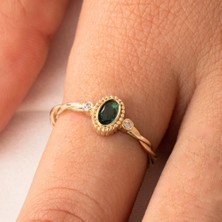 Fasek Gold Gümüş Yüzük -  Gümüş Yüzük - 0.50 Karat Zümrüt Taşlı Modern 925 Ayar Gümüş Evlilik Teklifi Yüzüğü