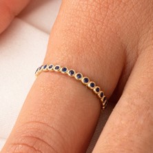 Fasek Gold Gümüş Yüzük -  Gümüş Yüzük - 0.30 Karat Safir Taşlı Yarım Tur 925 Ayar Hediye Gümüş Yüzük