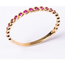 Fasek Gold Gümüş Yüzük -  Gümüş Yüzük - 0.30 Karat Ruby Taşlı Yarım Tur 925 Ayar Hediye Gümüş Yüzük