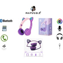 MAROOBLE Kedi Kulaklık Rgb Çocuk Icin Kablosuz Bluetooth Kulaklık Kedi Desenli Wireless Kulaklık