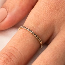 Fasek Gold Yarım Tur Altın Yüzük - 14 Ayar Altın 0.25 Karat Yarım Tur Smoky Taşlı Yüzük